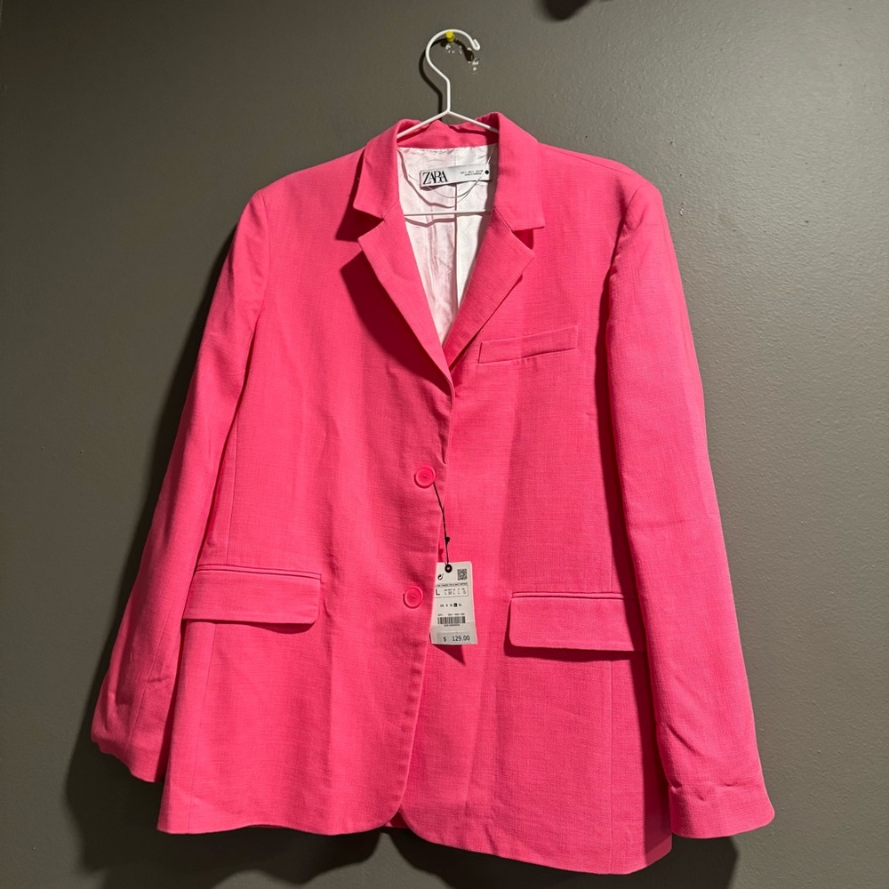 Zara Bright Pink Corporate Barbie Blazer Size Large
